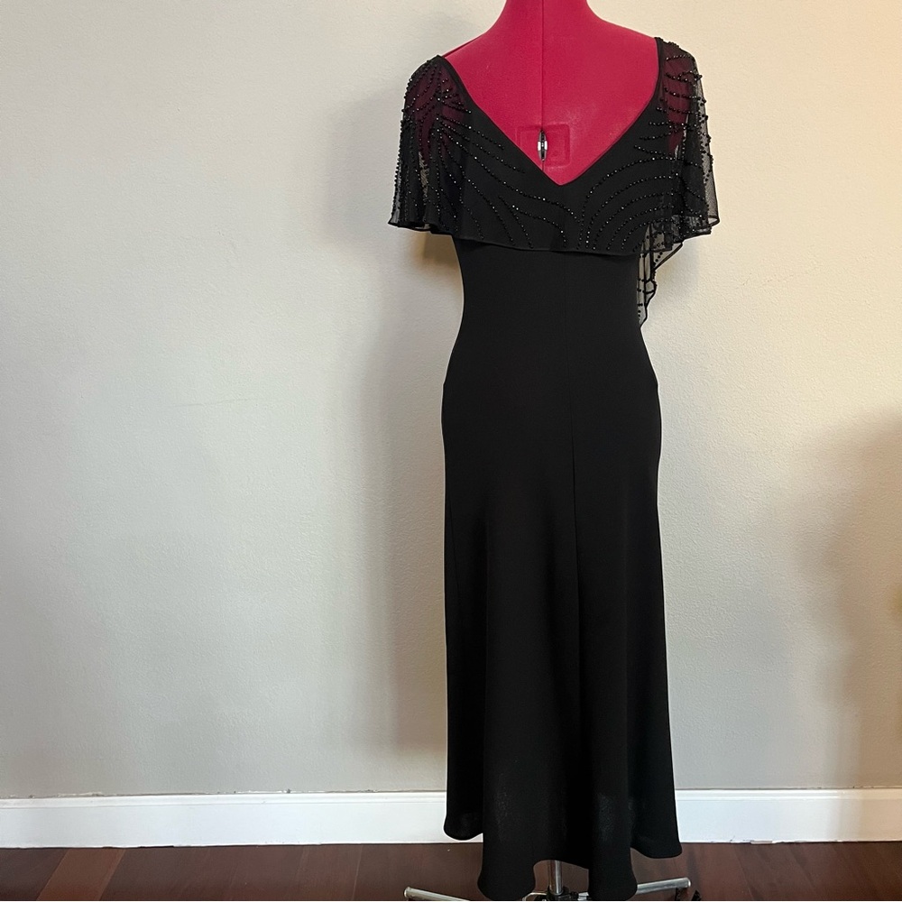 Vintage beaded 80s ๐ค draped neckline ballroom dance lbd classic 8P S.L. Fashion - Picture 12 of 15